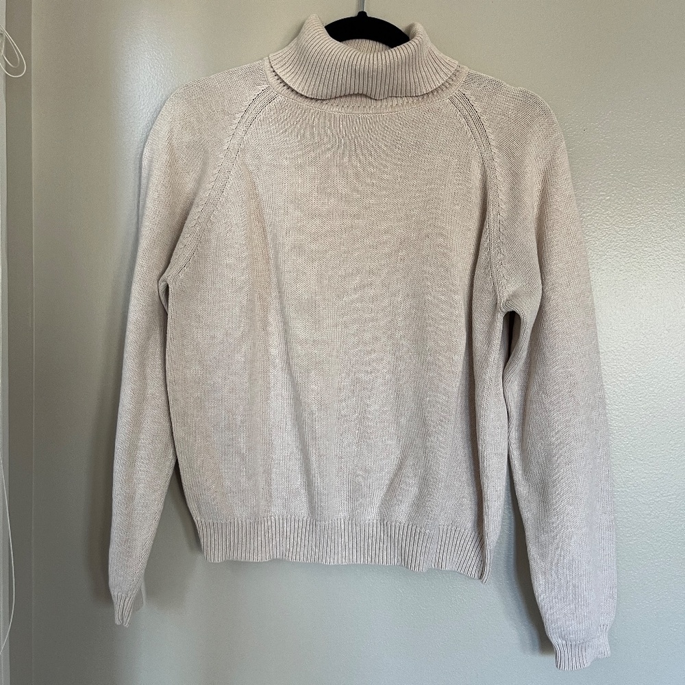 JEANNE PIERRE Vintage Cream Knitted Cotton Turtleneck Sweater Size S
